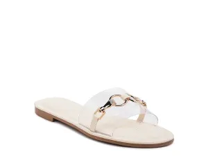 Clear Buckled Quilted Slides