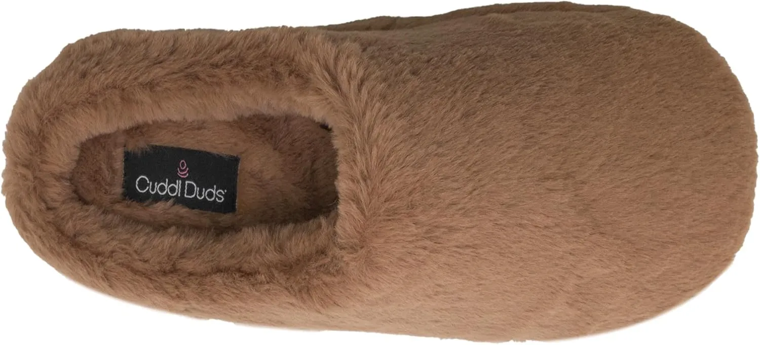 Cuddl Duds Women Indoor Memory Foam Cozy Faux Fur Lining Clog Slipper House Shoes With Skid Resistant Bottom