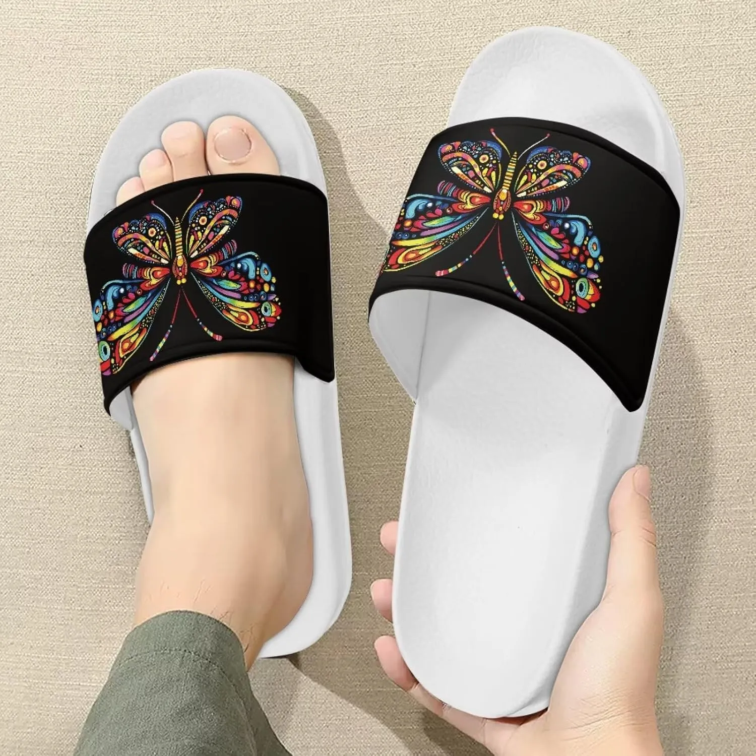 Cushioned Slide Sandals for Women Ultra Comfort Slippers Soft Summer Beach Shoes with Low Arch Support White Sole
