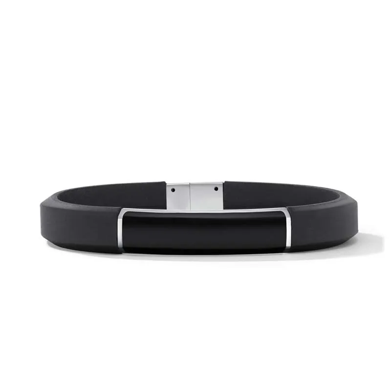 David Yurman Streamline ID Black Rubber Bracelet with Black Onyx, 10mm