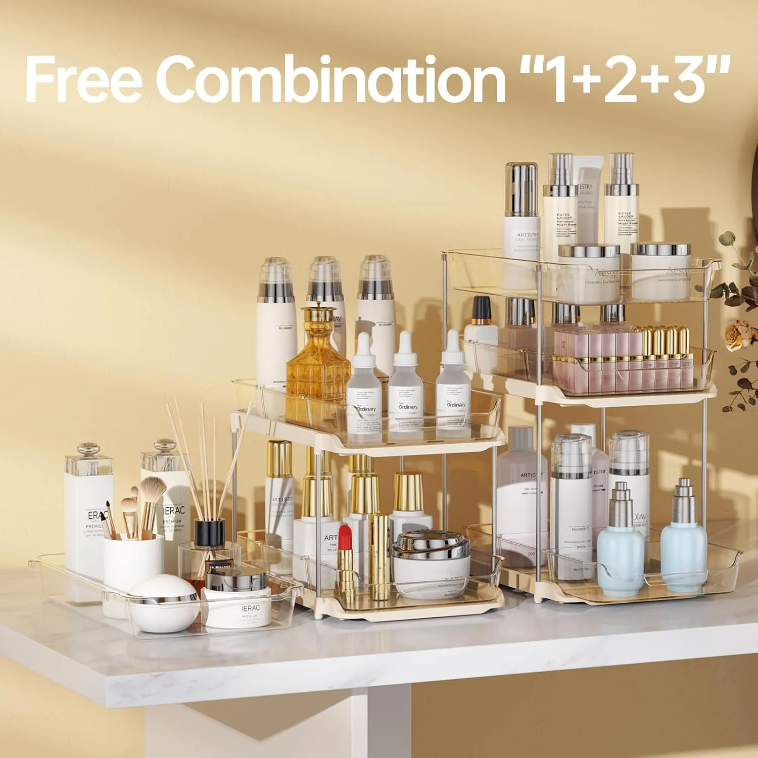 Delamu 2 Sets of 3-Tier Bathroom Under Sink Organizers and Storage, Multi-Purpose Stackable Pantry Organization and Storage, Beige