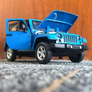 Diecast Model Cars Toy Cars, Wrangler Rubicon1:32 Scale Alloy Pull Back Toy Car with Sound and Light Toy for Girls and Boys Kids Toys (Blue)