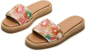 Dsevht Platform Sandals for Women Espadrille Wedges Summer Beach Comfortable Cute Woven Straw Crochet Sandal Shoes