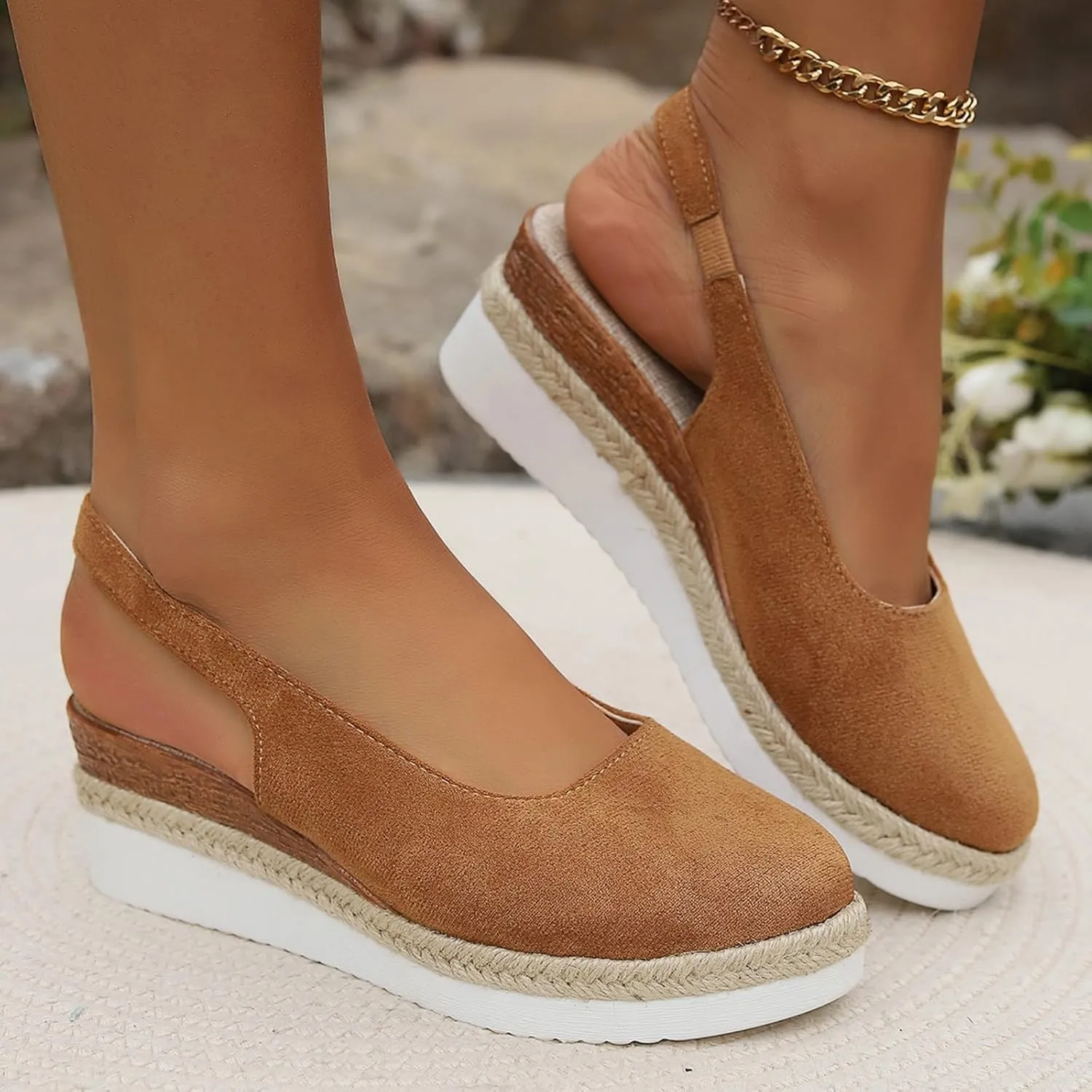 Espadrilles Wedges Heels for Women Closed Toe Sandals Women Comfortable Ankle Strap Platform Sandals Cute Slingback Wedge Sandals Summer Dressy Wide Width Low Heel Sandals Casual ﻿