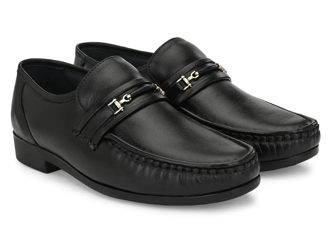 Felix Black Leather Buckle Cushion Loafers