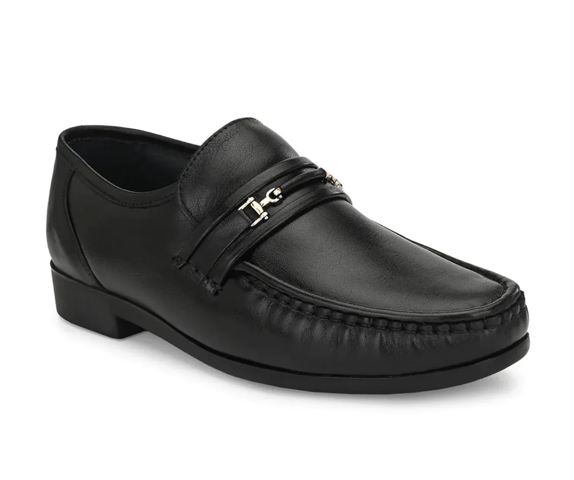 Felix Black Leather Buckle Cushion Loafers