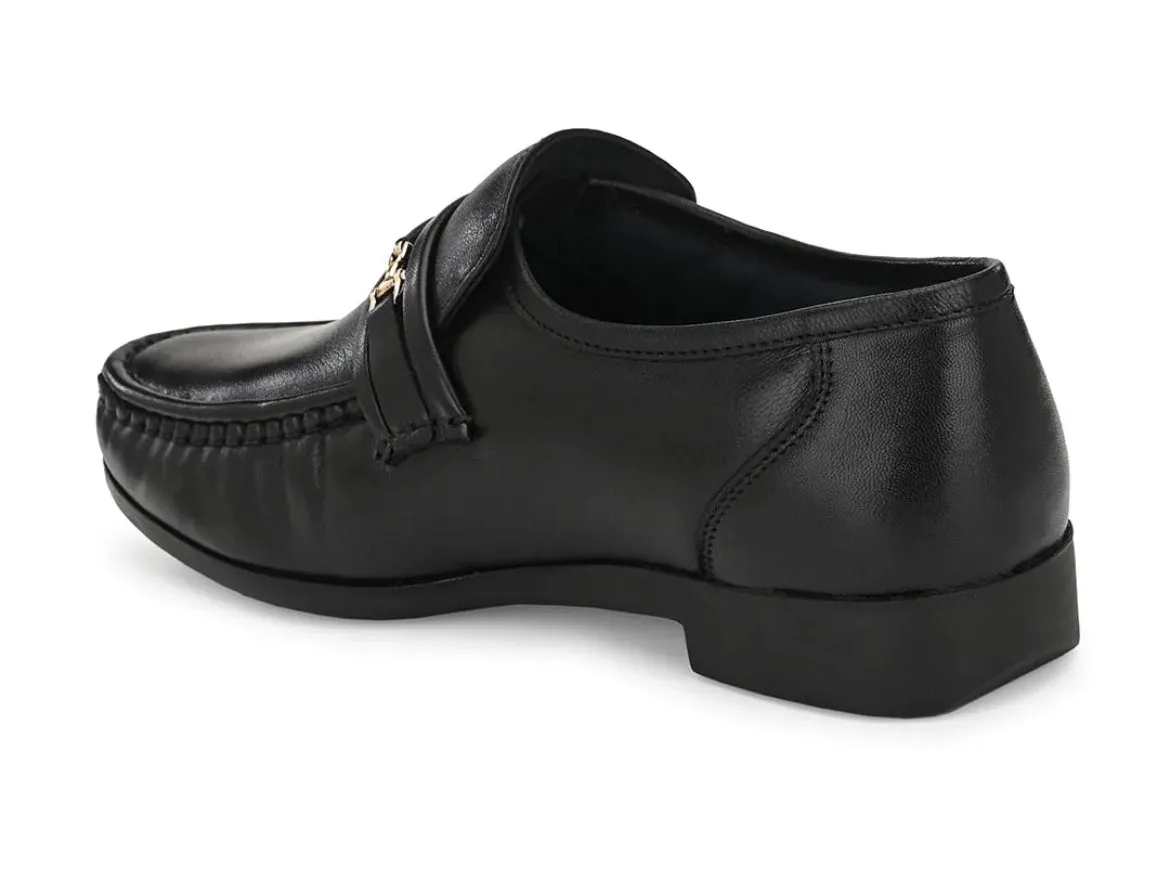 Felix Black Leather Buckle Cushion Loafers