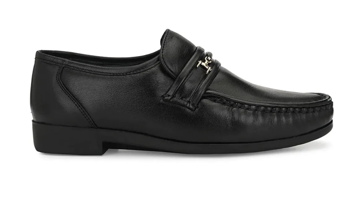 Felix Black Leather Buckle Cushion Loafers