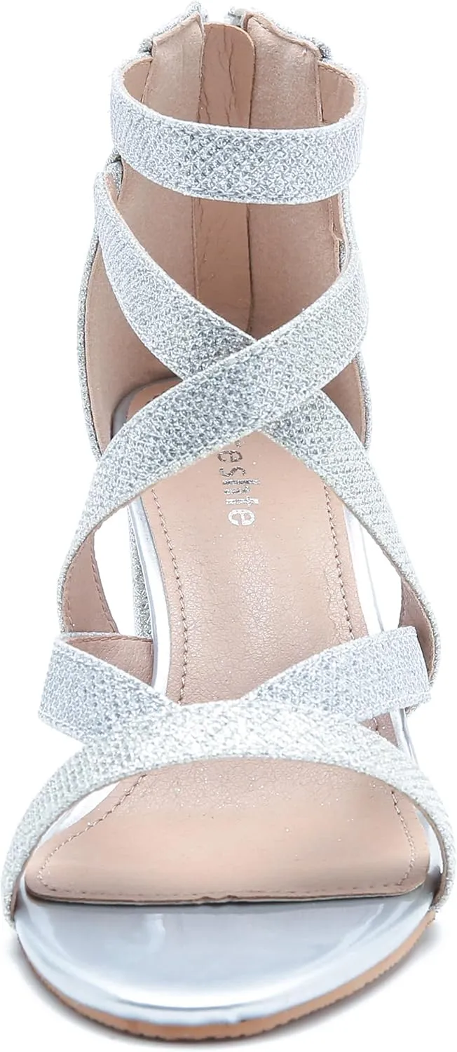 fereshte Womens Chunky Strappy Sandal Hollow Out High Heeled Gladiator Zip Up Sandals