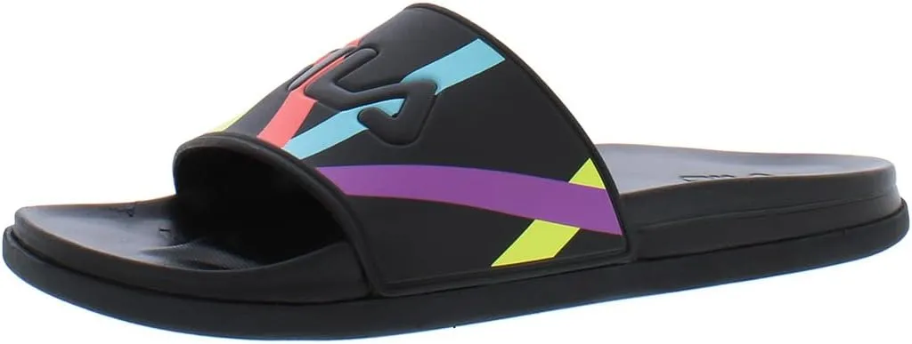 Fila Drifter Lux Stripe Slide Womens Shoes Size 11, Color: Black/Lemon Tonic/Blue Fish