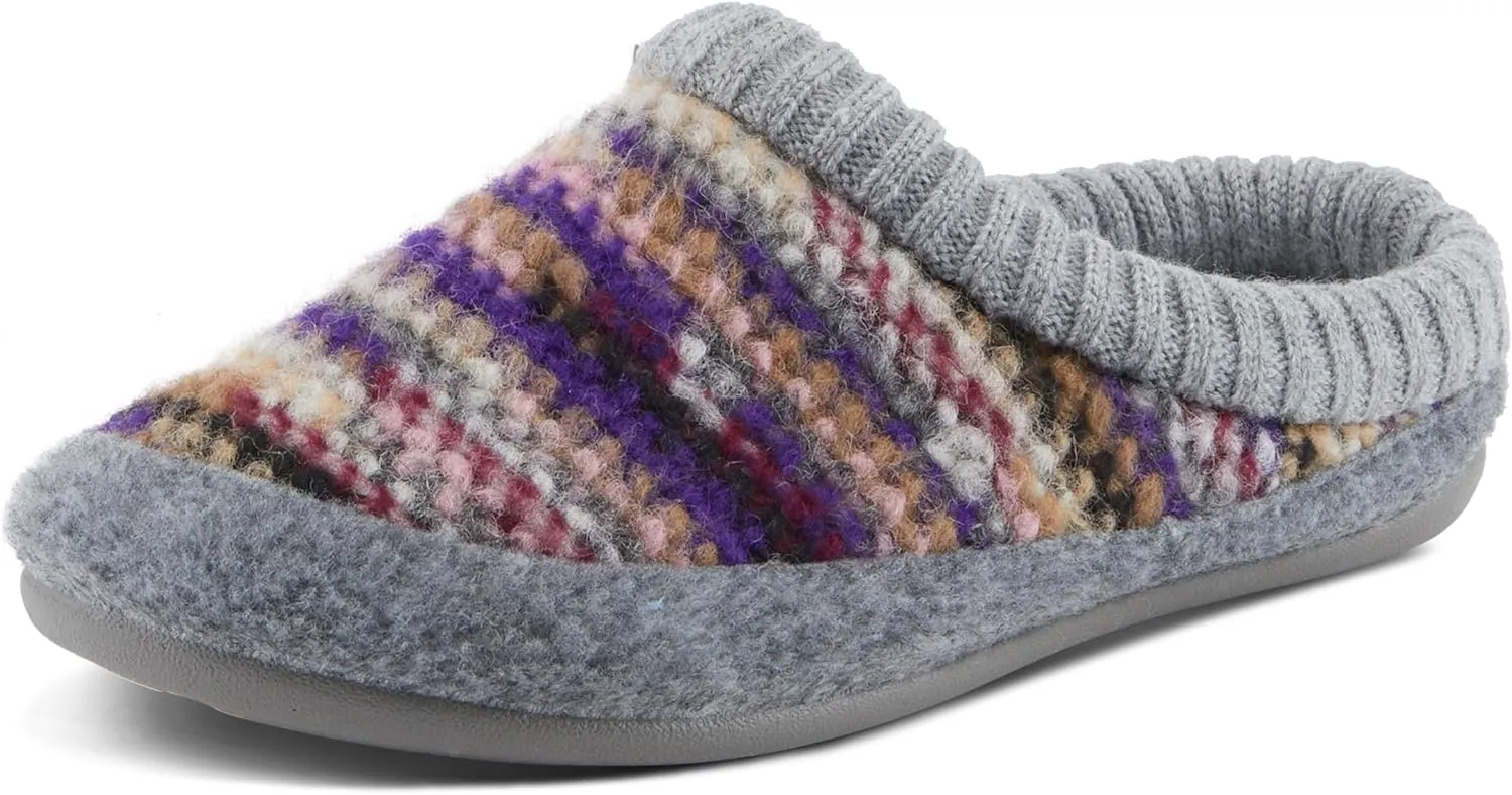Flexus Women's GELINA Knitted Wool Slides with Recycled Materials, Comfortable Fit, and Rubber Outsole