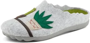 Flexus Women's HAPPYCACTUS Wool Felt Slides with Cactus Embroidery, Removable Insoles, and Rubber Outsole