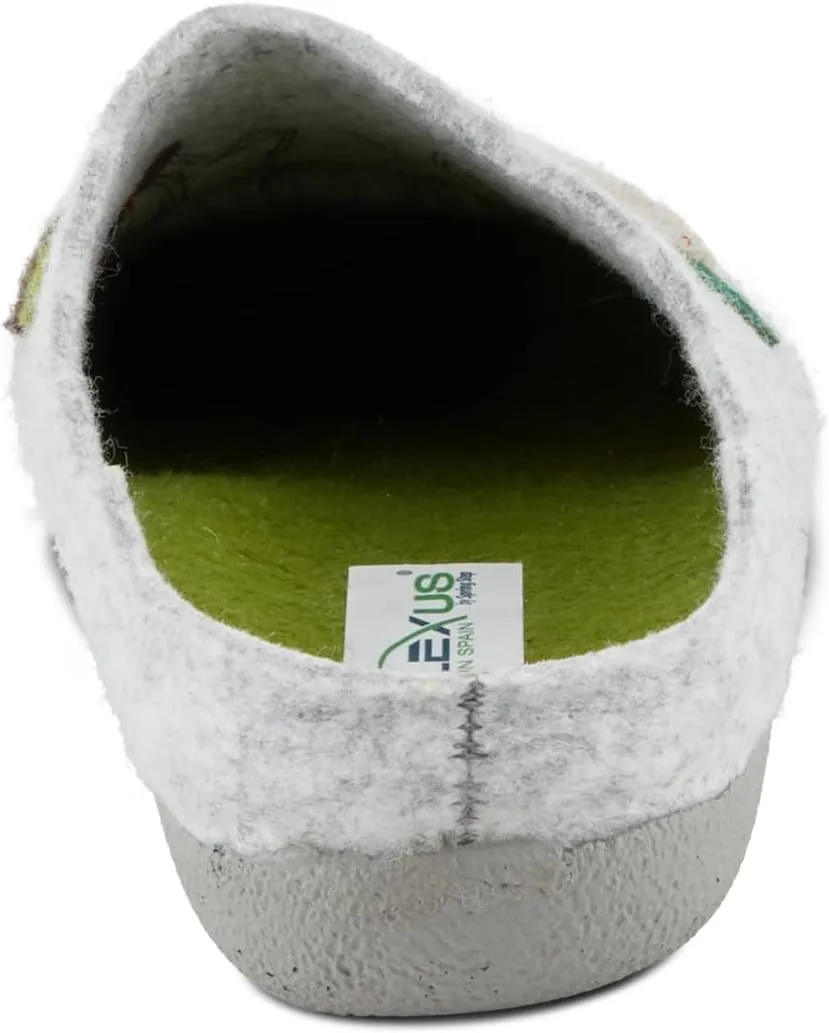 Flexus Women's HAPPYCACTUS Wool Felt Slides with Cactus Embroidery, Removable Insoles, and Rubber Outsole