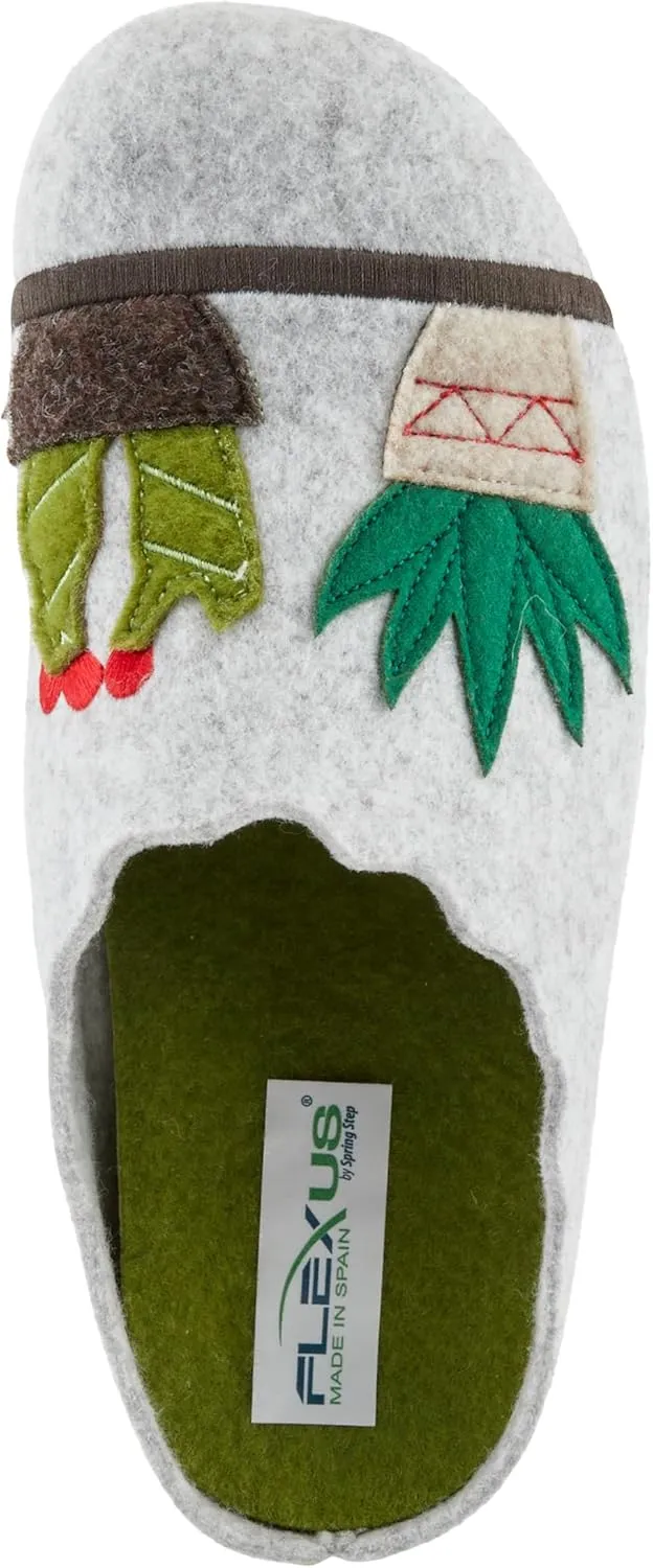 Flexus Women's HAPPYCACTUS Wool Felt Slides with Cactus Embroidery, Removable Insoles, and Rubber Outsole