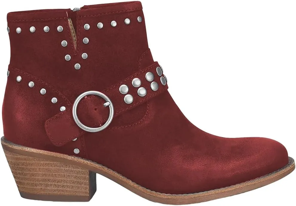 FOWT Women V Cut Cowgirl Ankle Boots Metal Rivet Studded Short Booties Slide Zipper Low Block Striped Heel Boots Metal Buckle Casual Fashion Work Shoes Size 4-16 US