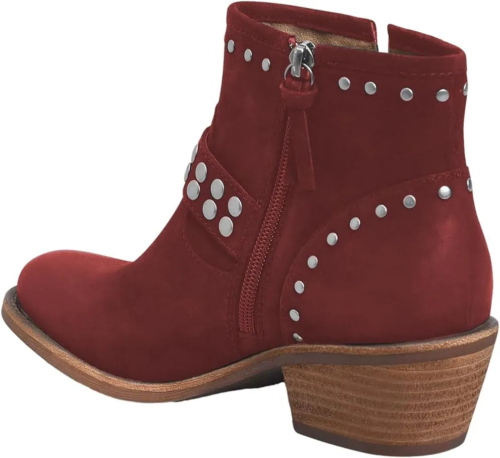 FOWT Women V Cut Cowgirl Ankle Boots Metal Rivet Studded Short Booties Slide Zipper Low Block Striped Heel Boots Metal Buckle Casual Fashion Work Shoes Size 4-16 US