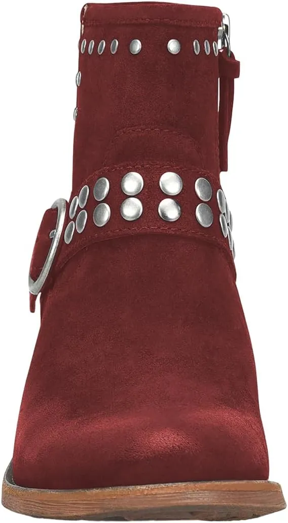 FOWT Women V Cut Cowgirl Ankle Boots Metal Rivet Studded Short Booties Slide Zipper Low Block Striped Heel Boots Metal Buckle Casual Fashion Work Shoes Size 4-16 US