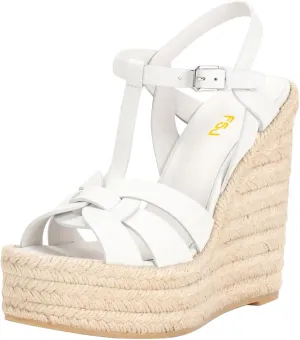 FSJ Women Elegant Open Toe Espadrille Platform Ankle Strap Wedge Sandals Woven Cutout Casual Summer Dress Comfort Shoes Size 4-16 US