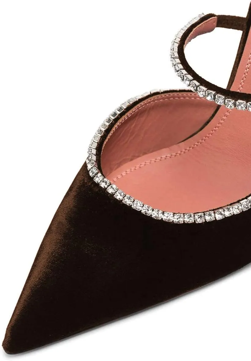 FSJ Women Sexy Rhinestone Slide Mules Pumps Pointed Strappy High Heels Sandals for Party Evening Shoes