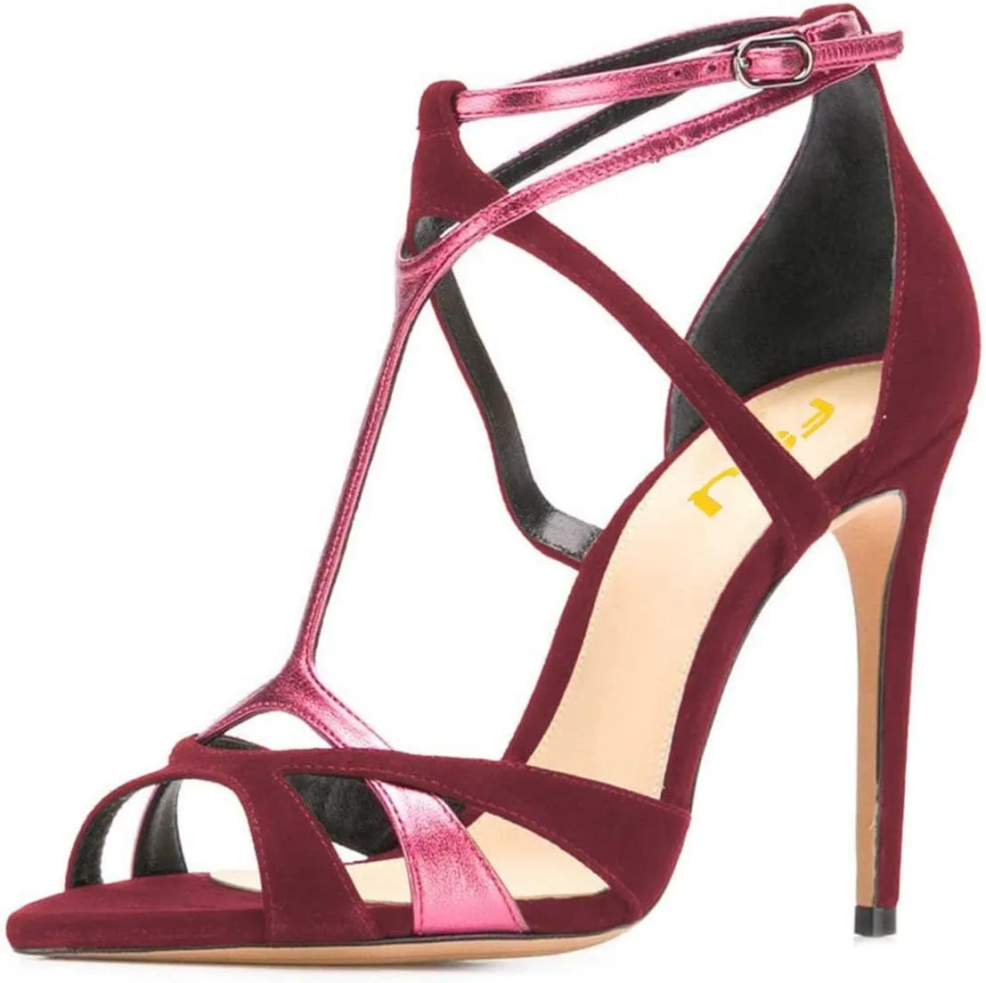 FSJ Women Strappy Pointed Peep Toe Stiletto High Heel T Strap Summer Dress Sandal Ladies Shoes Size 4-15 US
