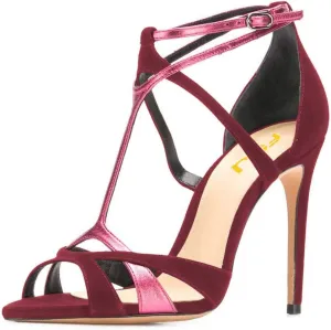 FSJ Women Strappy Pointed Peep Toe Stiletto High Heel T Strap Summer Dress Sandal Ladies Shoes Size 4-15 US