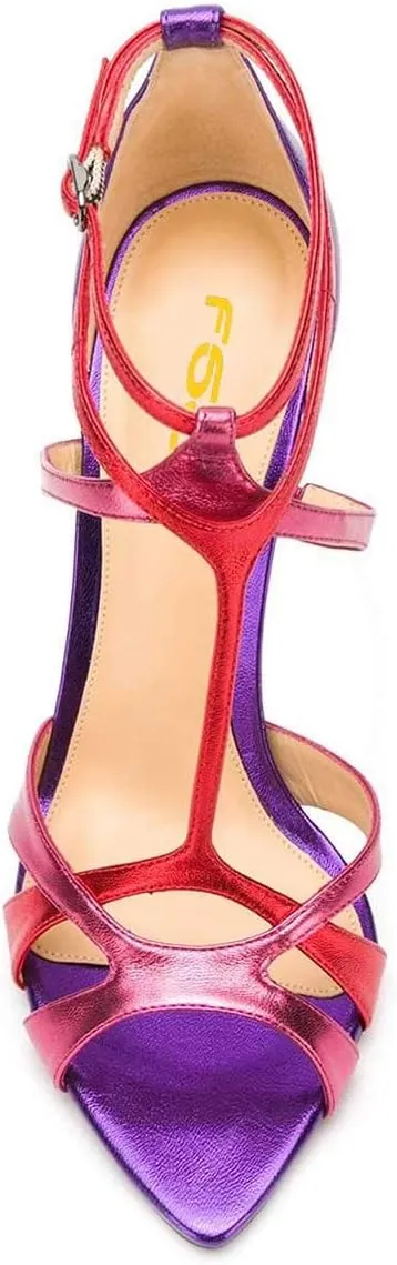 FSJ Women Strappy Pointed Peep Toe Stiletto High Heel T Strap Summer Dress Sandal Ladies Shoes Size 4-15 US