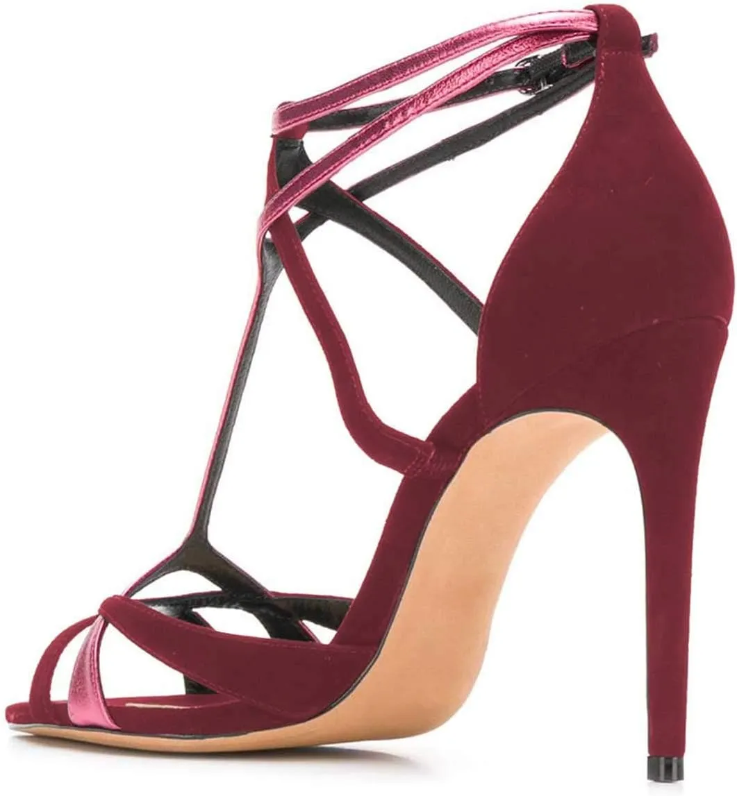 FSJ Women Strappy Pointed Peep Toe Stiletto High Heel T Strap Summer Dress Sandal Ladies Shoes Size 4-15 US