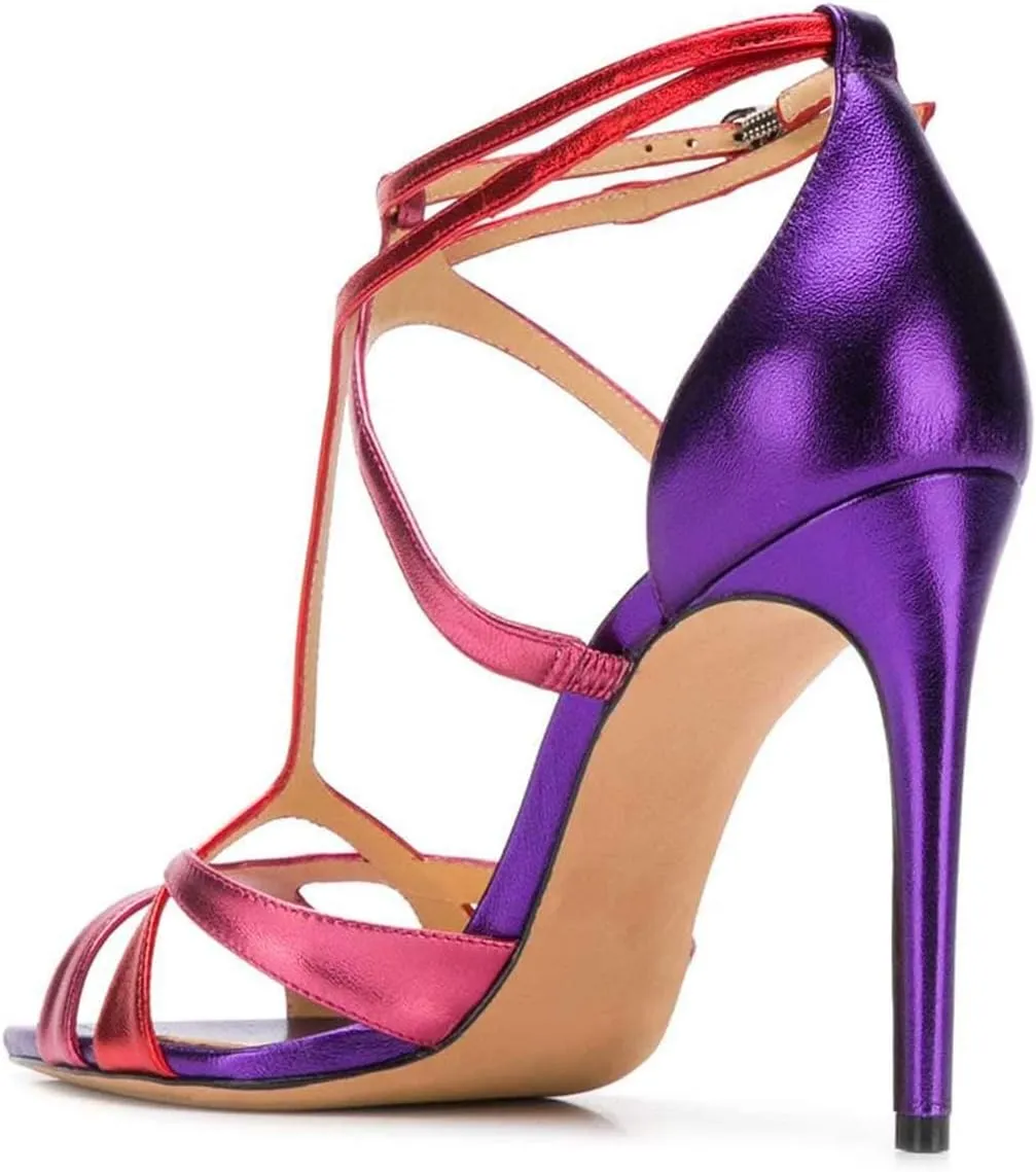 FSJ Women Strappy Pointed Peep Toe Stiletto High Heel T Strap Summer Dress Sandal Ladies Shoes Size 4-15 US