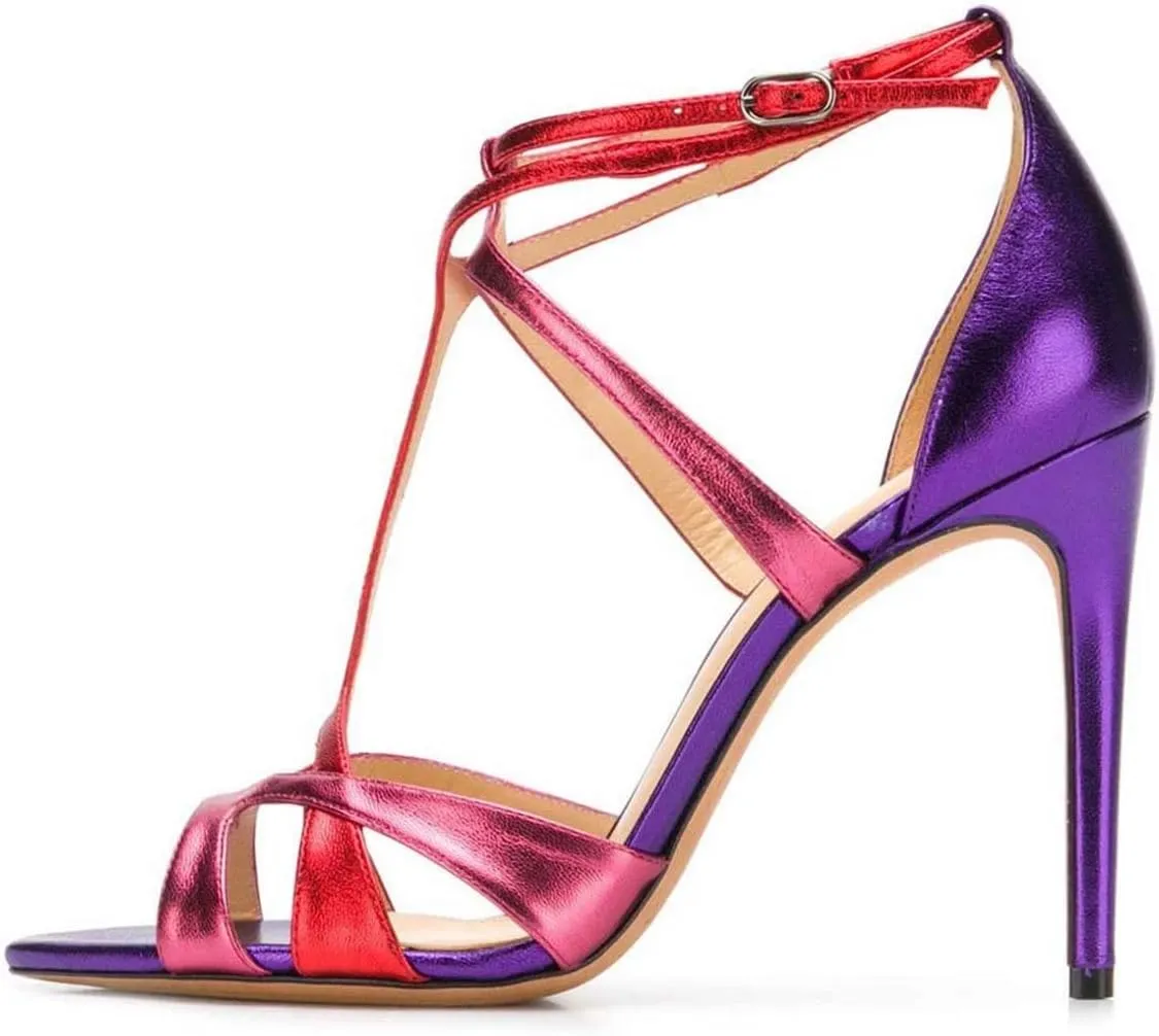 FSJ Women Strappy Pointed Peep Toe Stiletto High Heel T Strap Summer Dress Sandal Ladies Shoes Size 4-15 US