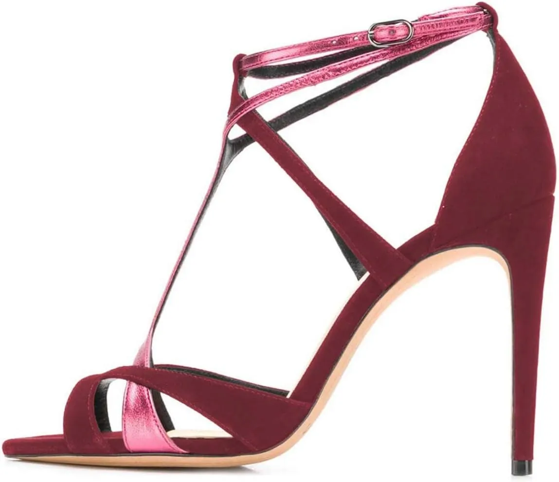 FSJ Women Strappy Pointed Peep Toe Stiletto High Heel T Strap Summer Dress Sandal Ladies Shoes Size 4-15 US