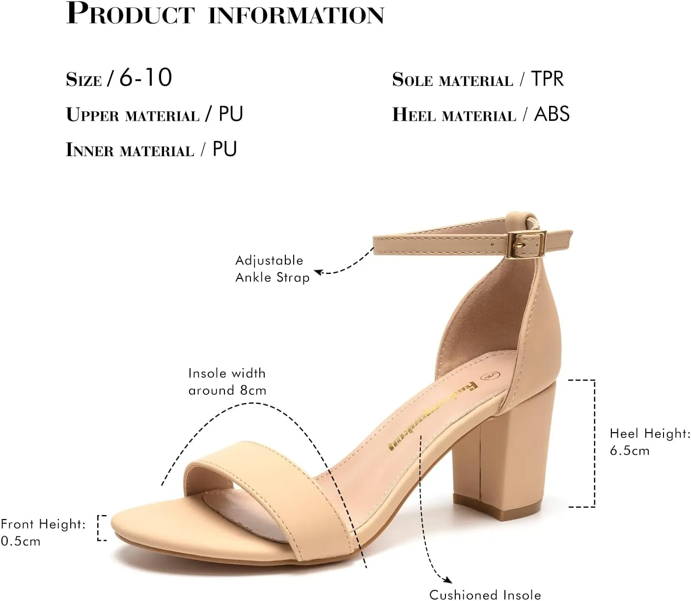 FUNKYMONKEY Women's Chunky High Heels Sandals,Two Strap Open Toe Ankle Strap Heeled Sandal,Party Wedding Strappy Buckle Sandals