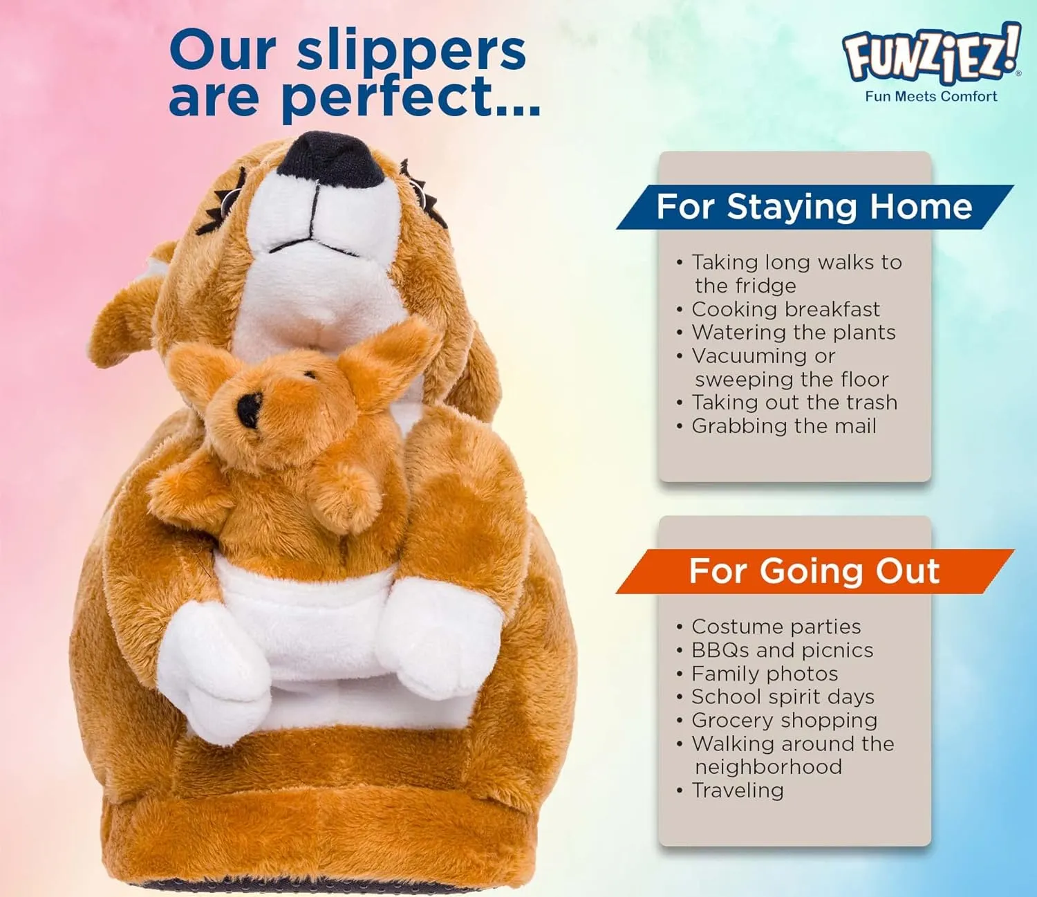 Funziez! Fuzzy Animal Slippers Womens & Mens, Funny Indoor House Shoes, Cute Stocking Stuffer Gift Holiday Christmas Hanukkah