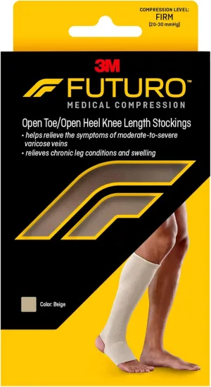 FUTURO Knee Length Stocking Open Toe/Heel Firm Large Beige - 2 Count
