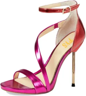FYS Women Gorgeous Open Toe Ankle Strap Platform Sandals Sexy Strappy Stiletto High Heels Buckle Prom Party Dress Shoes Size 4-15 US