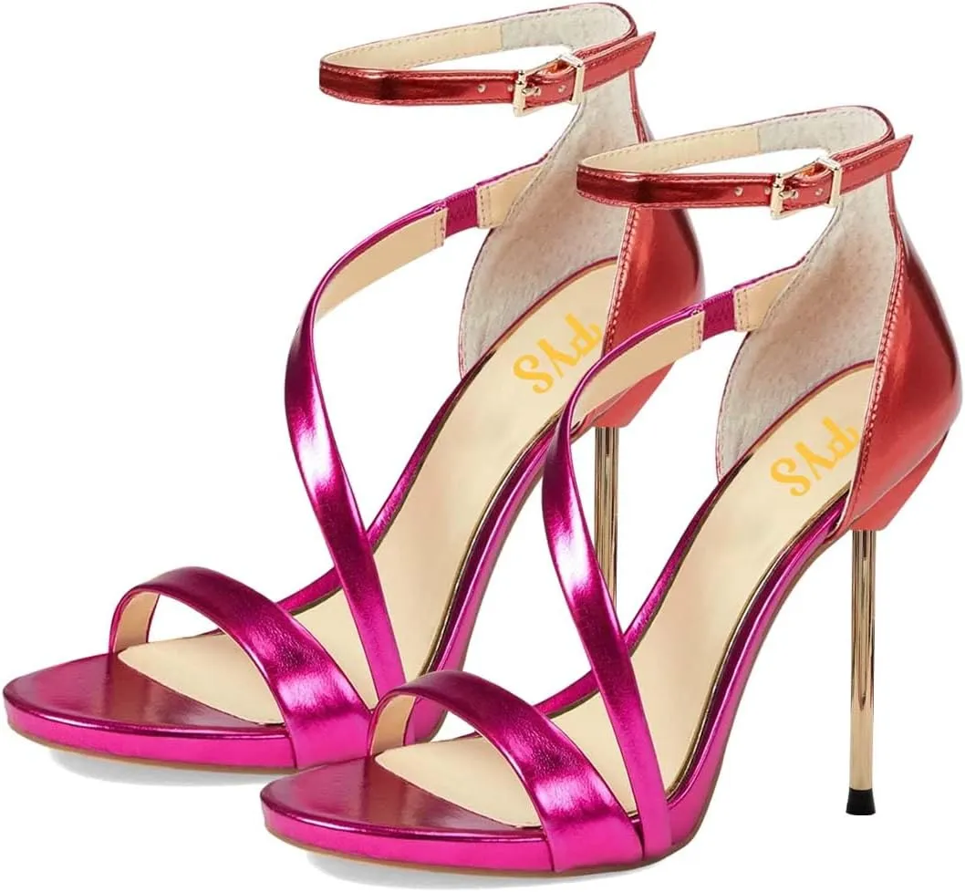 FYS Women Gorgeous Open Toe Ankle Strap Platform Sandals Sexy Strappy Stiletto High Heels Buckle Prom Party Dress Shoes Size 4-15 US