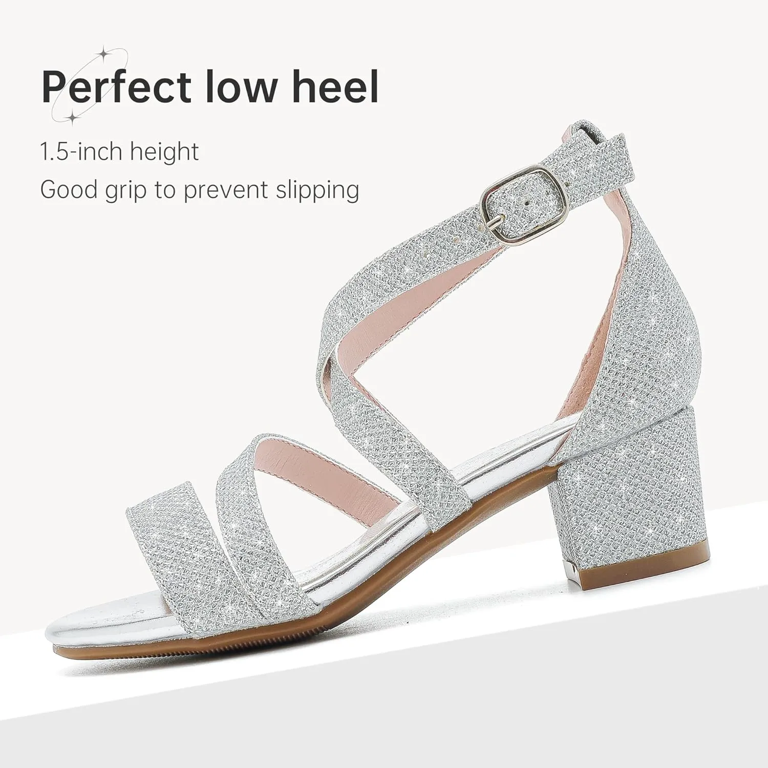 Girls Sandals Chunky High Heel Strappy Open Toe Ankle Strap Dress Shoes for Little Big Kids in Wedding Party
