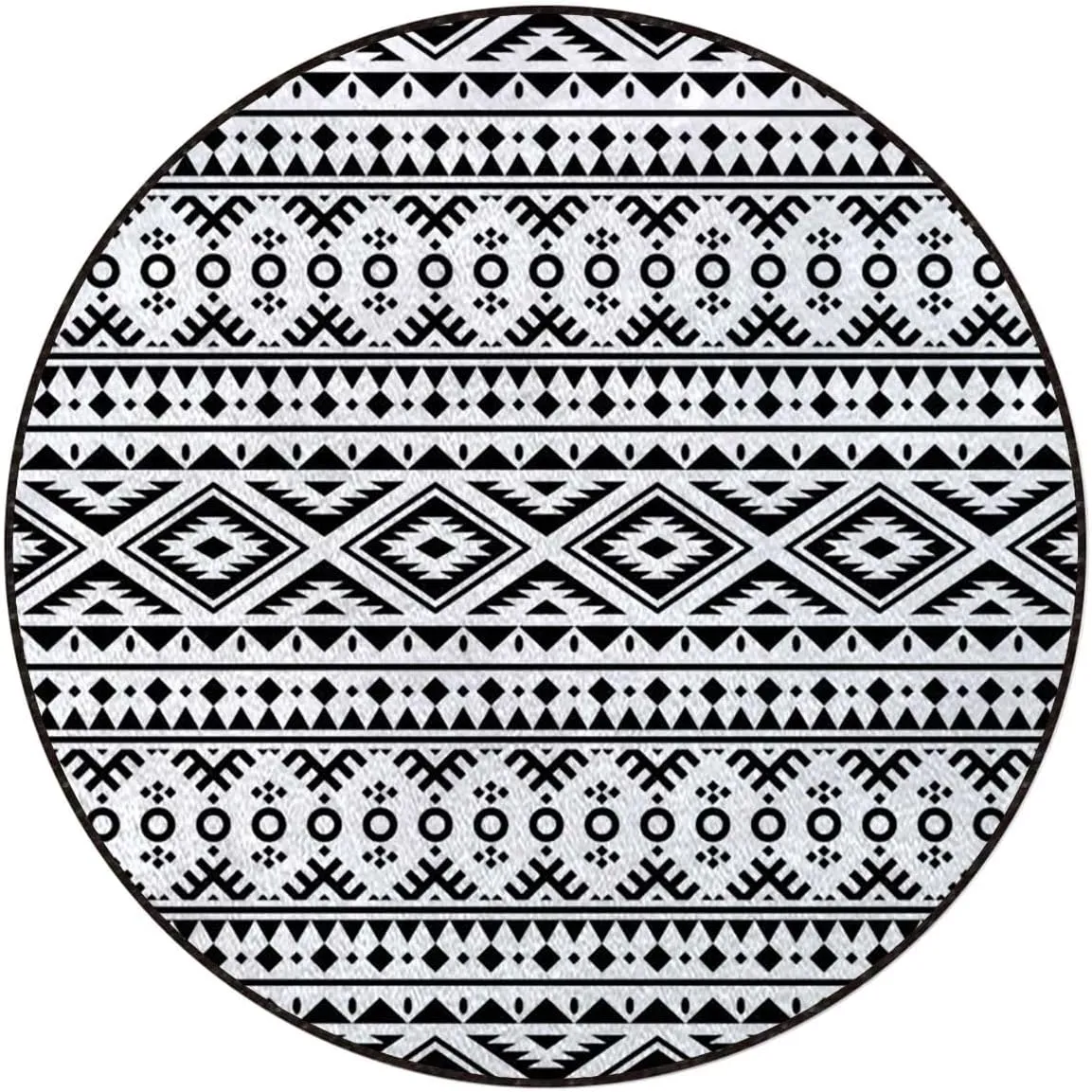Grey White Black Round Area Rugs,Indoor Throw Runner Circle Rug Entryway Doormat Floor Carpet Pad Yoga Mat for Bedroom Living Room Knitting Theme Classic Motifs Diameter 39.4 in, Nordic_10998