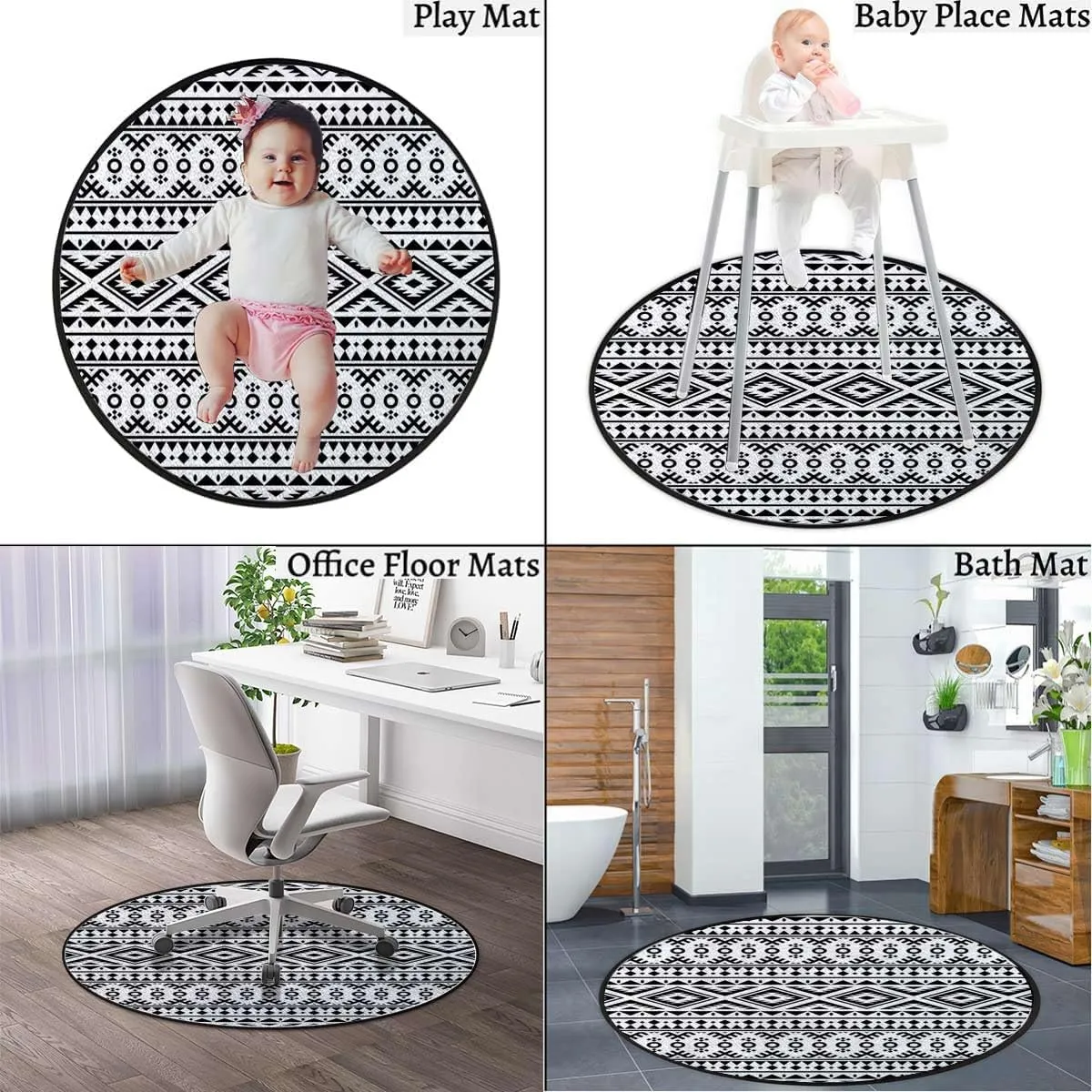 Grey White Black Round Area Rugs,Indoor Throw Runner Circle Rug Entryway Doormat Floor Carpet Pad Yoga Mat for Bedroom Living Room Knitting Theme Classic Motifs Diameter 39.4 in, Nordic_10998
