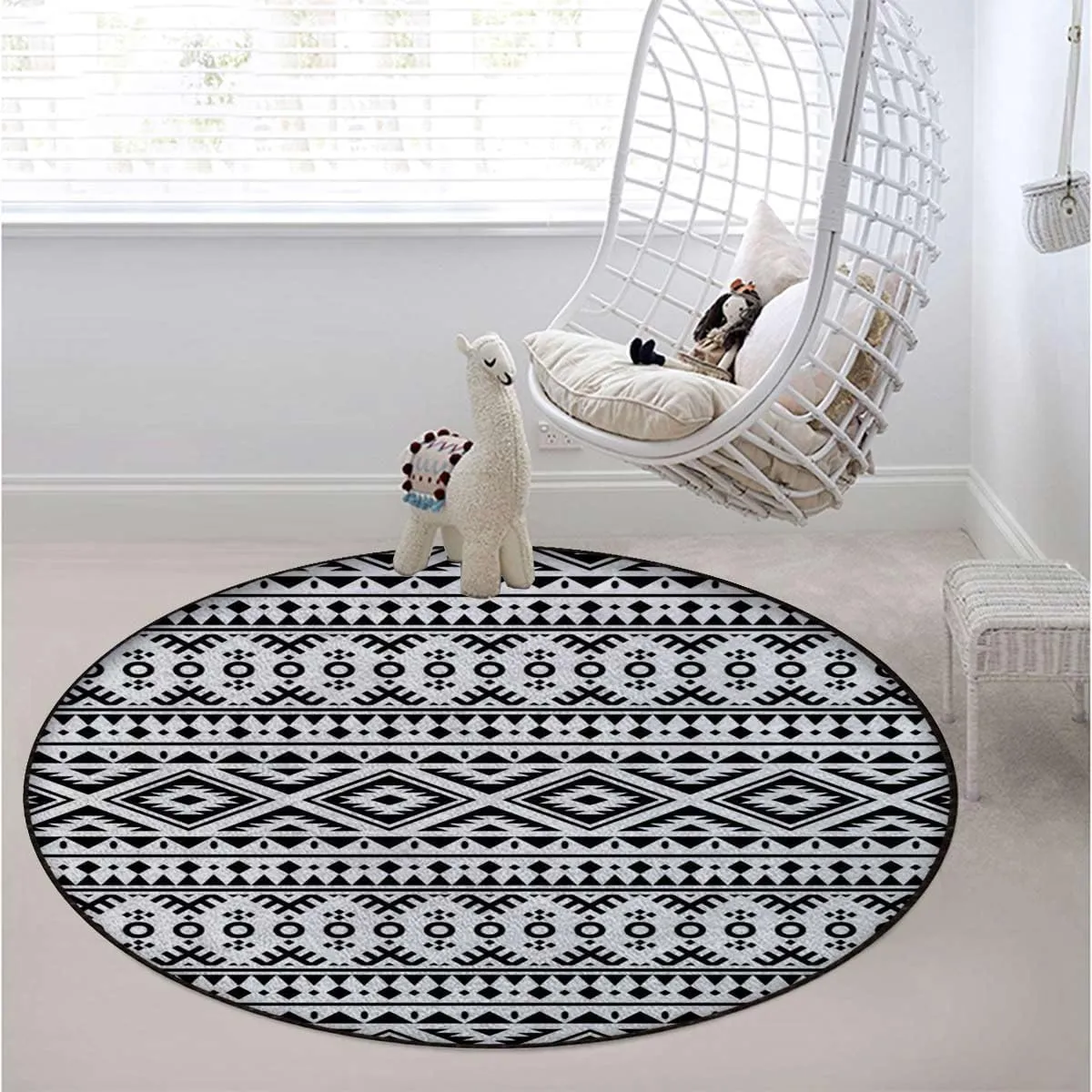 Grey White Black Round Area Rugs,Indoor Throw Runner Circle Rug Entryway Doormat Floor Carpet Pad Yoga Mat for Bedroom Living Room Knitting Theme Classic Motifs Diameter 39.4 in, Nordic_10998