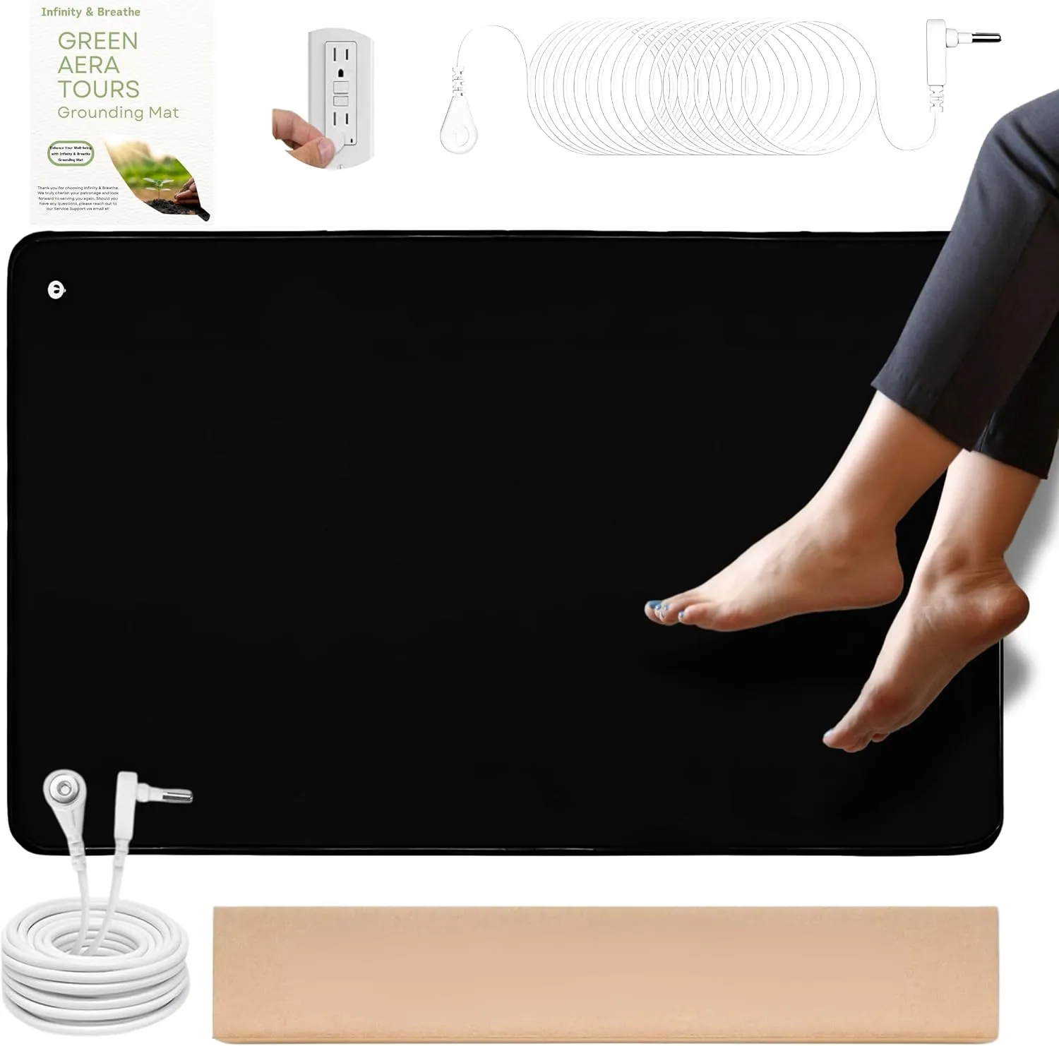 Grounding Mat, 24"x16" Grounding Pad for Desk Versatile Ground Therapy Balanced Energy Overall Wellbeing Earthing Mat for Better Sleep, Pain Relief, with 15 Foot Anti-Tangle Wire