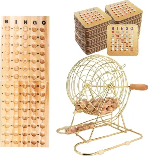 GSE Games & Sports Expert Deluxe Bingo Game Set with Large Brass Cage, 100 Shutter Slide Bingo Cards, Master Board, Calling Balls for Large Groups, Parties, Game Night