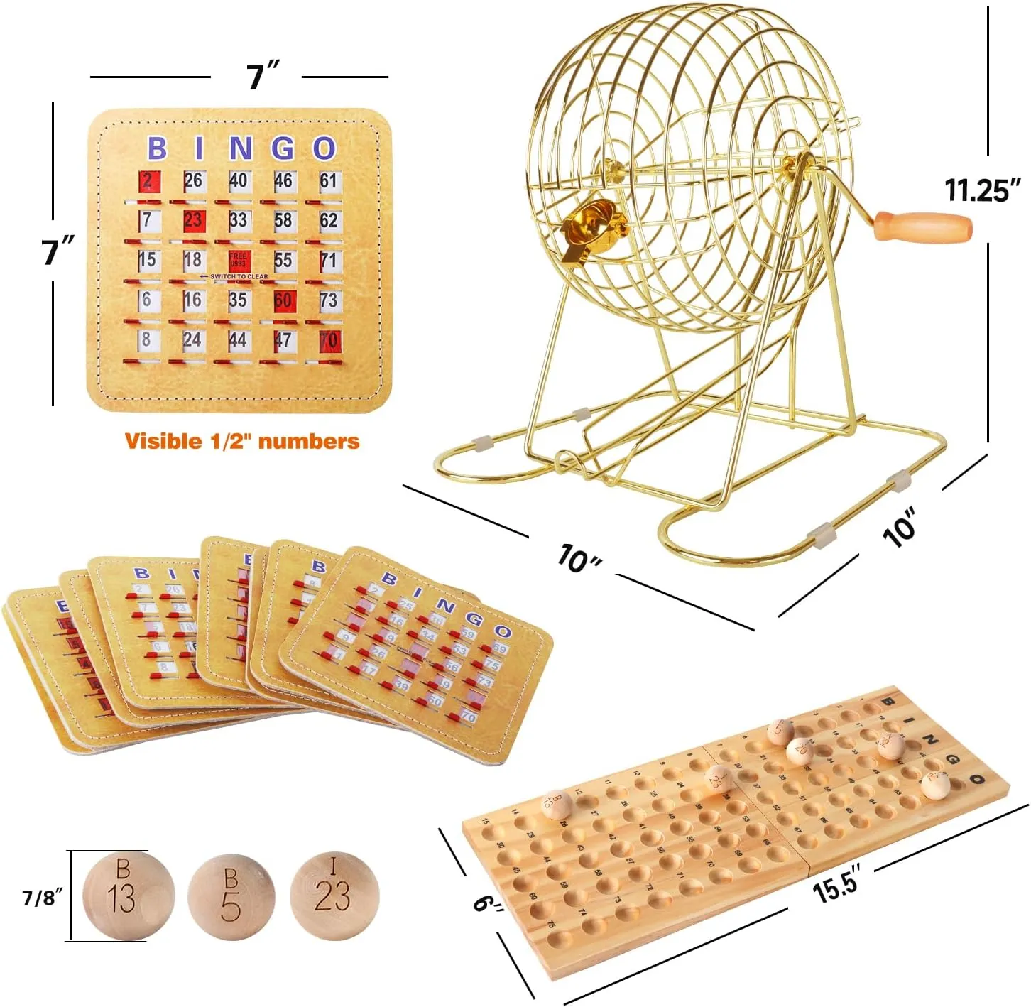 GSE Games & Sports Expert Deluxe Bingo Game Set with Large Brass Cage, 100 Shutter Slide Bingo Cards, Master Board, Calling Balls for Large Groups, Parties, Game Night