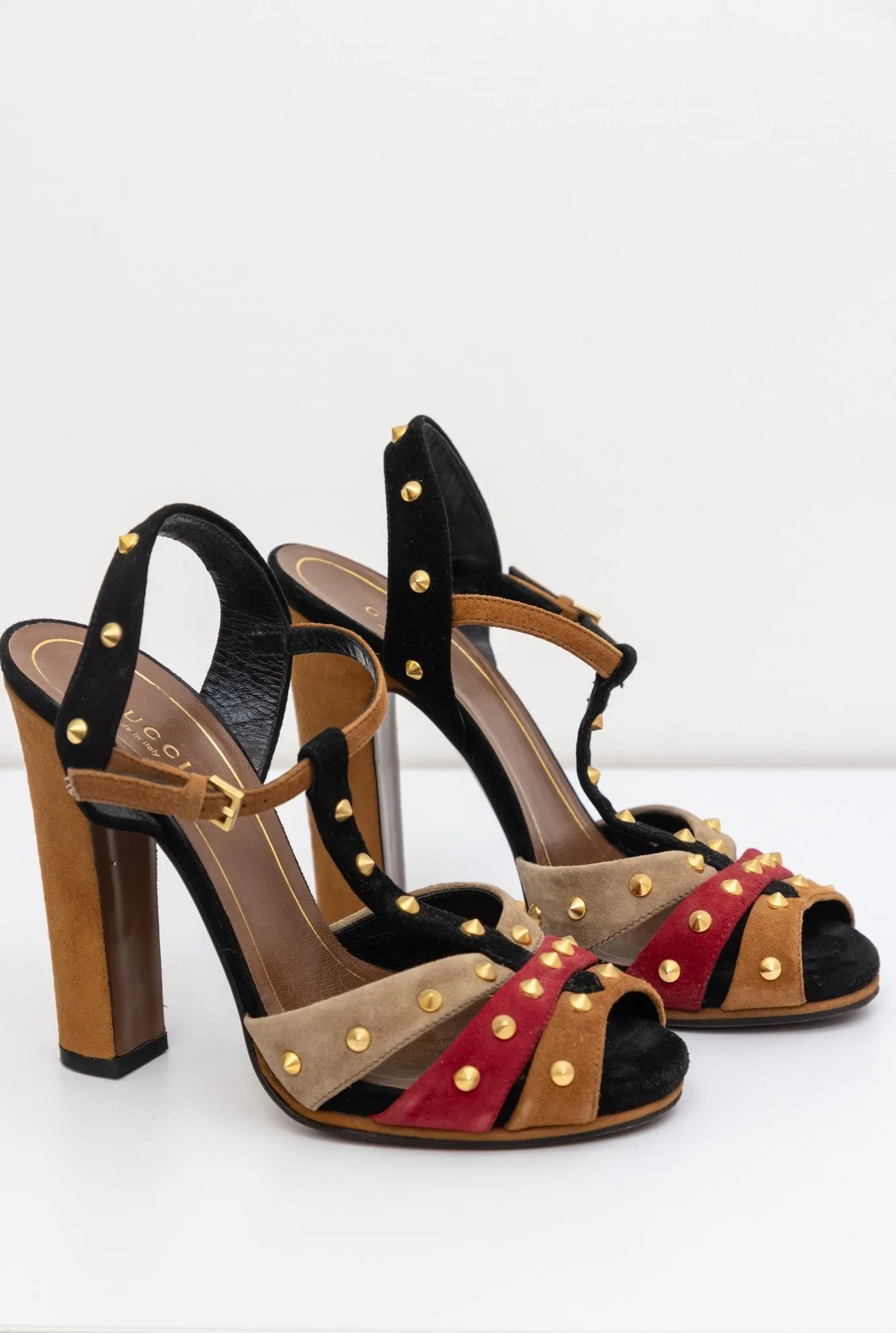 GUCCI Multicolour Suede Jacquelyne Block Heel Sandals