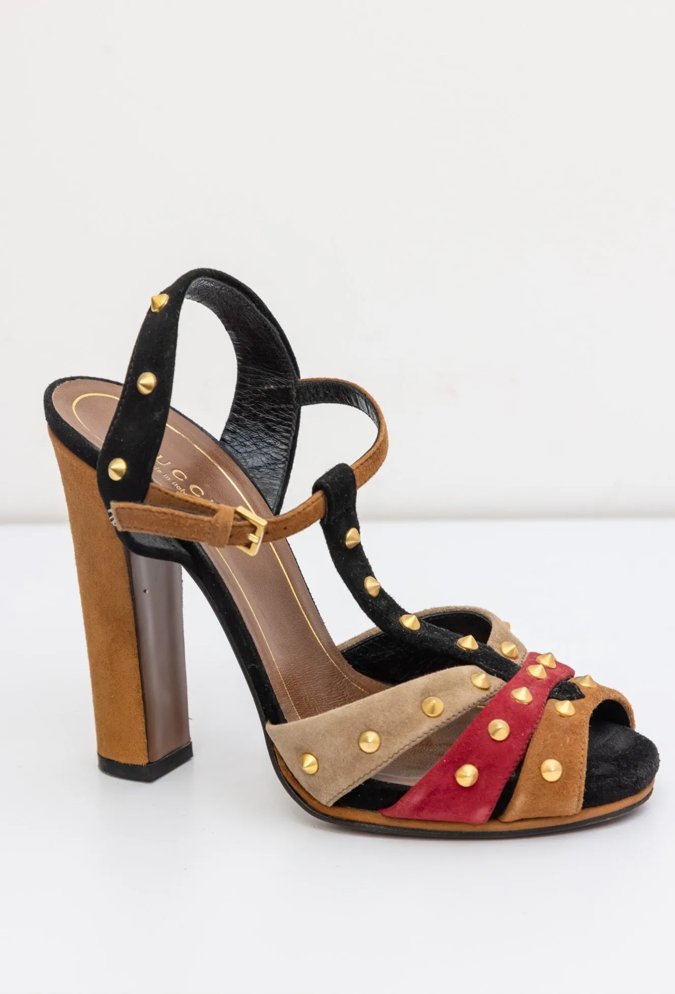 GUCCI Multicolour Suede Jacquelyne Block Heel Sandals