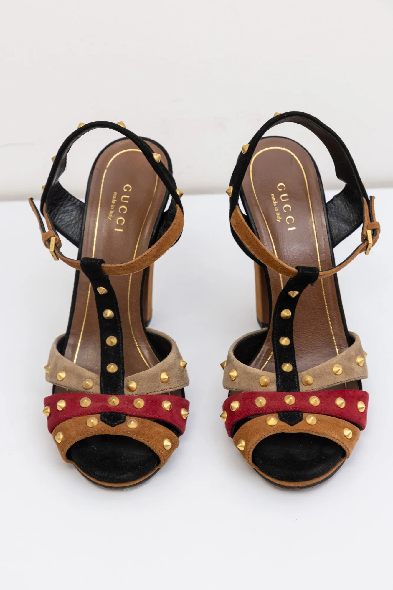 GUCCI Multicolour Suede Jacquelyne Block Heel Sandals
