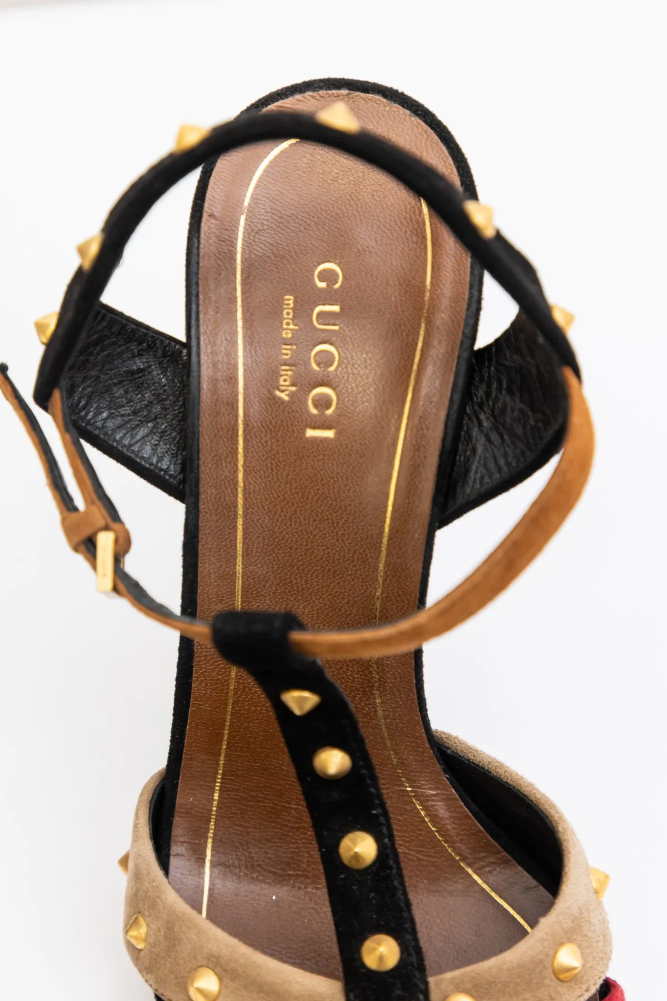 GUCCI Multicolour Suede Jacquelyne Block Heel Sandals