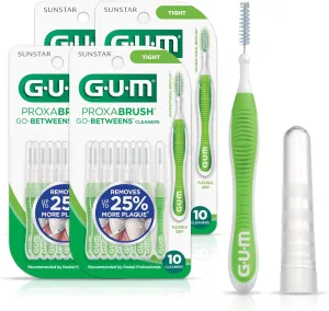 GUM Proxabrush Go-Betweens - Tight - Interdental Brushes - Soft Bristled Dental Picks for Plaque Removal Health - Safe for Braces & Dental Devices, 10 Count (Pack of 4)