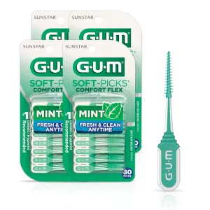 GUM Soft-Picks Comfort Flex, Easy to Use Dental Picks for Teeth Clean Health, Disposable Interdental Brushes with Convenient Carry Case, Dentist Recommended Mint, 80 Count (Pack of 4)