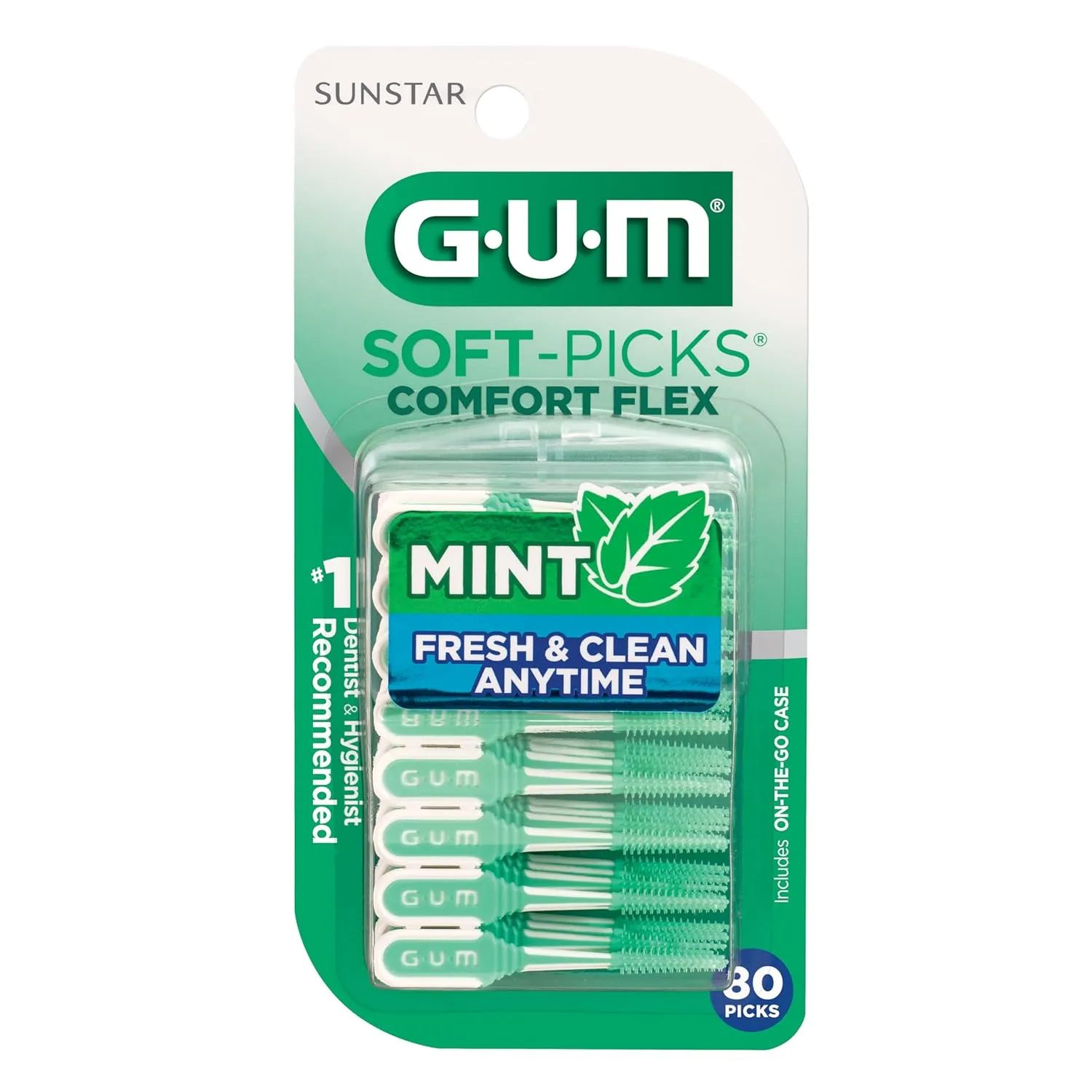 GUM Soft-Picks Comfort Flex, Easy to Use Dental Picks for Teeth Clean Health, Disposable Interdental Brushes with Convenient Carry Case, Dentist Recommended Mint, 80 Count (Pack of 4)