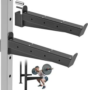 Heavy Duty Safety Spotter Arms for 2" x 2" or 3" x 3" Power Rack with 5/8" or 1" Holes, Adjustable Barbell Catch with Rubber Pad, 500lbs Capacity, Fits Squat Rack & Power Cage